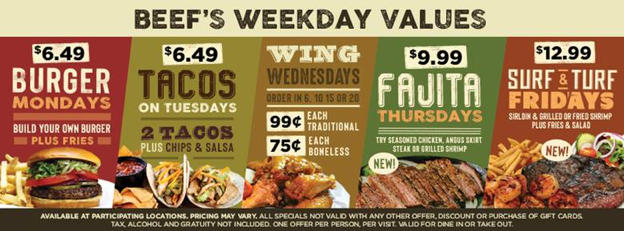 Beefs Weekly Specials 8-18